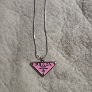Prada Pink and Silver Triangle Necklace